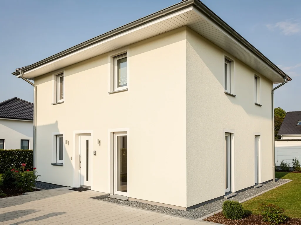 Façade rénovée sous enduit taloché clair après isolation extérieure