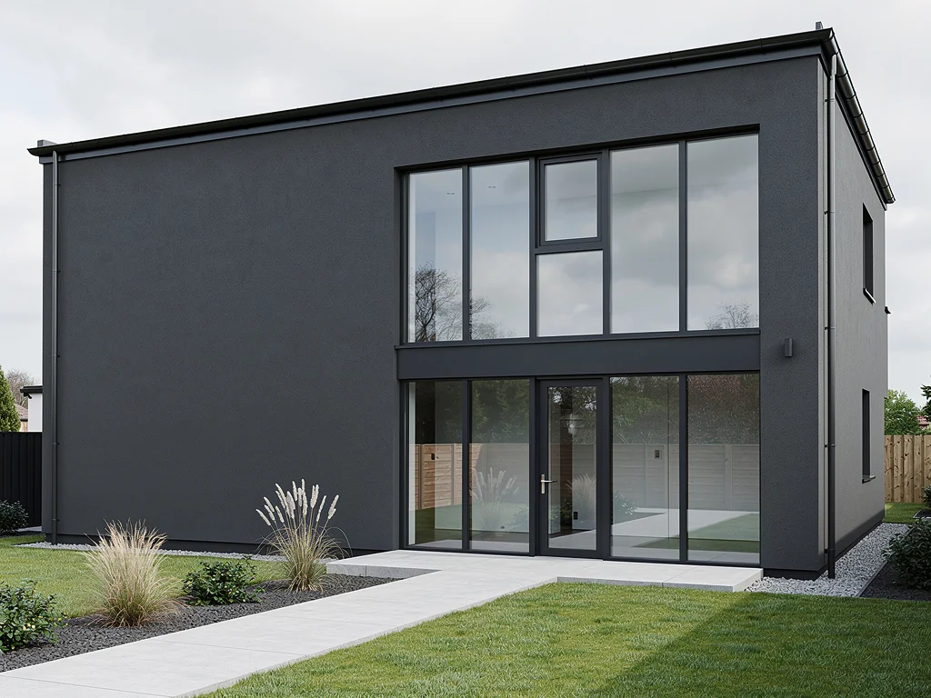 Maison à façade enduit gris anthracite après ravalement complet